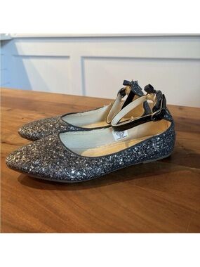 Gap Kids Silver Sparkle Glitter Ankle Strap Mary Jane Ballet Flats Shoes Size 4
